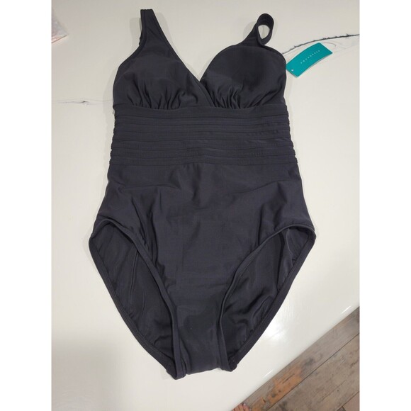 NWT Black Aqua Green Women's Swimsuit One piece Adjustable Strap Size M - Picture 5 of 12